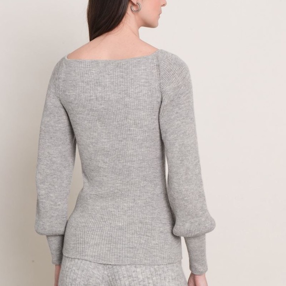 Eleven Six Alpaca Camilla Sweater S, Gray Ribbed Knit, Square Neck Long Sleeve - Picture 3 of 15